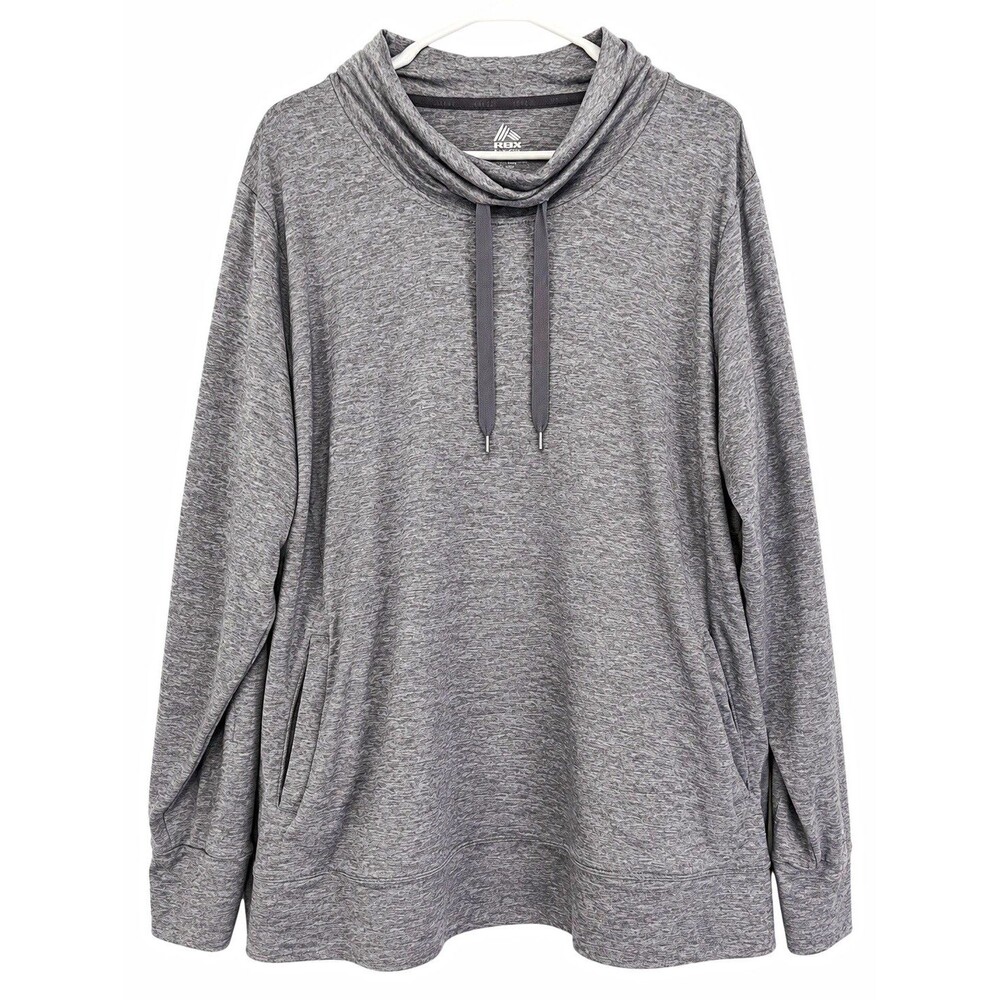 RBX Women’s Heathered Gray Cowl Neck Drawstring Pullover Long Sleeve 2X